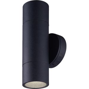 HOFTRONIC Dax - LED Wandlamp - Zwart - IP65 Waterdicht - 2700K Warm wit - Dimbaar - Incl. 2x GU10 5 Watt - Moderne muurlamp - Up down light - Geschikt als Wandlamp Buiten, Wandlamp Badkamer en Binnen - Gevellamp - 3 jaar garantie