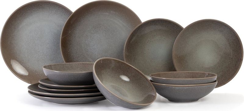 Cosy & Trendy - Urban - Serviesset - Blauwgrijs met Bruine Accenten - 12-delig