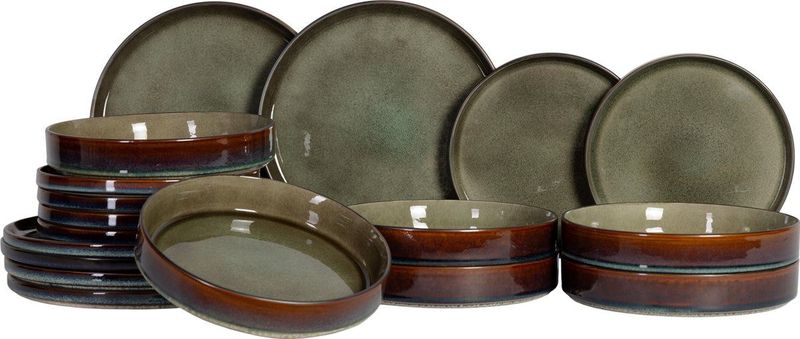 Cosy & Trendy - Quintana - Serviesset - Groen - Aardewerk - 18-delig voor 6 Personen