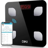 Lichaamsvetweegschaal DiKi Bluetooth-lichaamsgewichtweegschaal met IOS- en Android-apparaten, Zeer nauwkeurige digitale personen weegschaal - Digitaal lichaamsgewicht met app voor onbeperkte gebruikers / 8 lichaamscomponentgegevens / Step On (zwart)