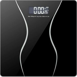 Digitale Personenweegschaal - 180 kg - Hoge Precisie - LED Display - Vierkante Weegschaal - Gehard Glas - Temperatuur- & Batterijweergave - Automatische Uitschakeling