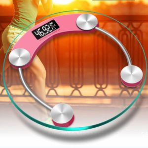 Personenweegschaal - LCD Elektronische Digitale Weegschaal - 180 kg - Geharde Glas Lichaamsweegschaal - Draagbaar - Ø33 cm - Thuis & Badkamer - Roze