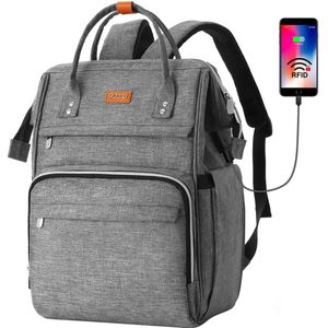 Rugzak voor dames met RFID-tas, laptoprugzak voor 15,6-inch laptop, waterdicht en anti-diefstal, dagrugzak voor reizen, zaken, werk, schoolrugzak voor tienermeisjes (grijs)