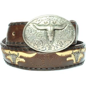 Sendra Boots Riem 8322 Bruin Dames Heren Buckle Riem Handgemaakte Cowboy Western Gipsy Ibiza 4cm Brede Jeans Broekriem Verwisselbare Gesp Longhorn Skull Echt Leer Maat 090