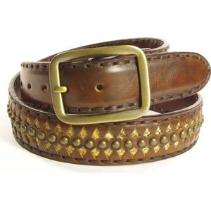 Sendra Boots Riem 511 Bruin Handgemaakte Dames Heren Riem Cowboy Western Gipsy Ibiza 4cm Brede Jeans Broekriem Studs Verwisselbare Gesp Echt Leer Maat 095