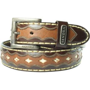 Sendra Boots Riem 7576 Bruin Heren Dames Riem Cowboy Western Ibiza Bohemian 4cm Brede Jeans Broekriem Geschulpte Rand Ruitpatroon Verwisselbare Gesp Unisex Echt leer Maat 090