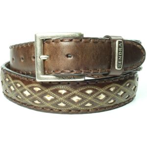 Sendra Boots Riem 8680 Bruin Dames Heren Riem Gekleurd Sierstiksel Verwisselbare Gesp Handgemaakt Cowboy Western Ibiza Bohemian 4cm Brede Jeans Broekriem Echt Leer Maat 095