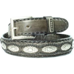 Sendra Boots Riem 7606 Antraciet Dames Heren Riem Handgemaakte Cowboy Western Ibiza Bohemian 4cm Brede Jeans Broekriem Zilverkleurige Concho's Verwisselbare Gesp Echt Leer Maat 085