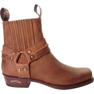 Sendra Boots 2746 Pete Bruin Handgemaakt Biker Western Enkellaars Vierkante Neus Platte Hak Sierspoor Lederen Zool Elastiek in Schacht Echt Leer Maat 45