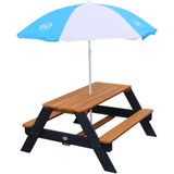 AXI Nick Picknicktafel Antraciet/bruin - Parasol Blauw/wit - Picknick tafel voor kinderen van FSC hout