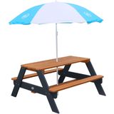 AXI Nick Picknicktafel Antraciet/bruin - Parasol Blauw/wit - Picknick tafel voor kinderen van FSC hout