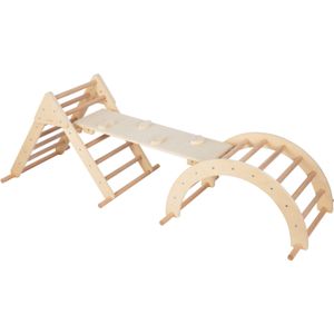 Sunny Charlie 3-in-1 Klimrek van hout Naturel– Montessori speelgoed - Klimboog - Klimdriehoek - FSC Mix