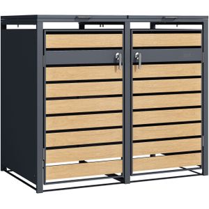AXI Lucas metalen Containerombouw Antraciet/houtlook - Kliko ombouw voor 2 afvalcontainers – Max. 240L – Goede ventilatie