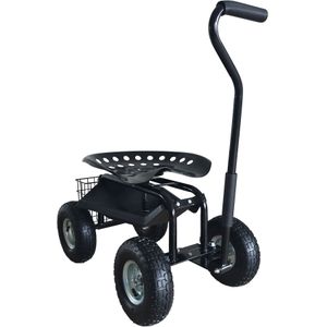 AXI AG22 Tuinkrukje op wielen voor de tuin in Zwart - Tuinkruk - Knielkruk van metaal met maximale belasting van 150 kg - Zitkruk met opbergruimte voor bij het tuinieren