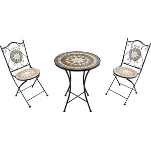 AXI Amélie 3-delige Mozaïek Bistroset Ster Grijs/bruin | Bistro Set met tafel & 2 stoelen | Balkonset van metaal & Mozaïek design