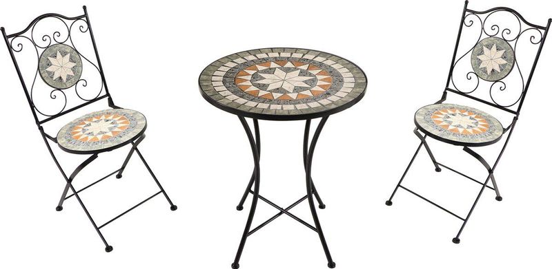 AXI Amélie 3-delige Mozaïek Bistroset Ster Grijs/bruin | Bistro Set met tafel & 2 stoelen | Balkonset van metaal & Mozaïek design