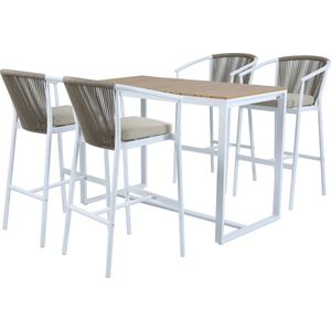 AXI Ravi Barset met 4 barkrukken Wit met Teak-look Polywood