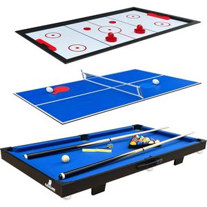 Cougar 3-in-1 Multi Speeltafel Mini Zwart-Blauw – Pooltafel – Push Hockey – Tafeltennis - Inclusief alle accessoires
