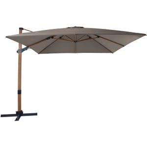 AXI Apollo Premium Zweefparasol 300x300 cm Houtlook/taupe – Gepoedercoat aluminium frame met kruisvoet – 360° Draaibaar - Kantelbaar – UV werend doek