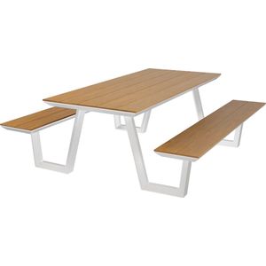AXI Nori Picknicktafel - Wit - Polywood - Gepoedercoat Aluminium Frame - 200x190cm
