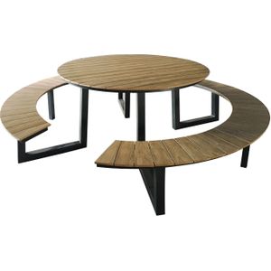 AXI Taco Picknicktafel Rond Antraciet - Teak-look Polywood - Gepoedercoat Aluminium Frame - 200x190cm