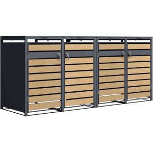 AXI Lucas metalen Containerombouw Antraciet/houtlook - Kliko ombouw voor 4 afvalcontainers – Max. 240L – Goede ventilatie