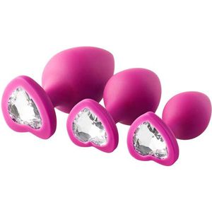 Buttplug Set met Hart Siersteen - Roze