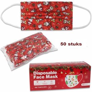 3-Laags Kerst Mondkapjes 50 stuks - rood - disposable