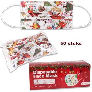 3-Laags Kerst Mondkapjes 50 stuks - wit - disposable