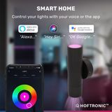 Hoftronic Smart Dax - Smart wandlamp voor buiten - Zwart - Besturing via app - WiFi - Bluetooth - Dimbaar - Waterdicht - Slimme verlichting - 5.5 Watt - 400 lumen - 230V - RGBWW - Verwisselbare GU10 - Moderne muurlamp - Up down light - Muurlamp