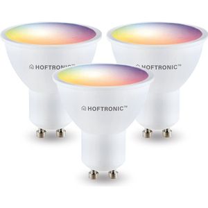 3x Hoftronic Smart - GU10 smart lamp - LED - Besturing via app - WiFi Bluetooth - Dimbaar - Slimme verlichting - 38° - 5.5 Watt - 345 lumen - 230V - 2700-6000K - RGBWW - 16.5 miljoen kleuren - Smart spotje - CCompatibel met alle smart assistenten