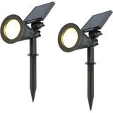 2x HOFTRONIC Bend - Solar Tuinspot - Zwart - IP65 Waterdicht - 2 lichtstanden - Tot 9 uur brandtijd - Kantelbaar Monokristal Zonnepaneel - 3000K Warm Wit (sfeervol) - Tuinverlichting op Zonne-energie