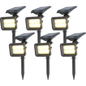 6x HOFTRONIC Reno - Solar Tuinspot - Zwart - IP65 Waterdicht - Schemerschakelaar - Tot 10 uur brandtijd - Kantelbaar - Winter solar - 3000K Warm Wit (sfeervol) - Tuinverlichting op zonne-energie - Ook als wandlamp te gebruiken