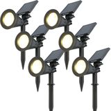 6x HOFTRONIC Bend - Solar Tuinspot - Zwart - IP65 Waterdicht - Schemerschakelaar - Tot 10 uur brandtijd - Kantelbaar - Winter solar - 3000K Warm Wit (sfeervol) - Tuinverlichting op zonne-energie - Ook als wandlamp te gebruiken