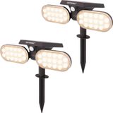 2x HOFTRONIC Pato - Solar tuinspot met bewegingssensor - Monokristal zonnepaneel - 3000K Warm wit - IP65 Waterdicht - Tuinverlichting op Zonne-energie - Wandspot en prikspot