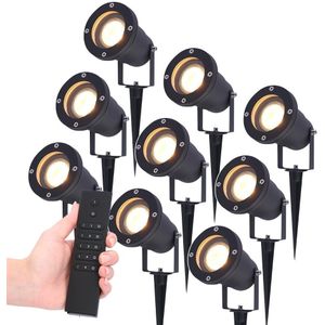 HOFTRONIC - Satz von 9 LED Gartenstrahler mit Erdspieß Sydney - Schwarz - 2700K - 5W - IP65 - Inkl. Dimmer mit Fernbedienung