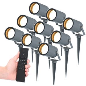 Set van 9 LED Prikspots Spikey - 5 Watt - 400lm - 2700K - antraciet - IP65 waterdicht - Incl. dimmer met afstandsbediening