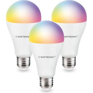 3x Hoftronic Smart - E27 smart lamp - LED - Besturing via app - WiFi - Bluetooth - Dimbaar - Slimme verlichting - A65 - 14 Watt - 1400 lumen - 230V - 2700-6000K - RGBWW - 16.5 miljoen kleuren - Grote fitting - Compatibel met alle smart assistenten