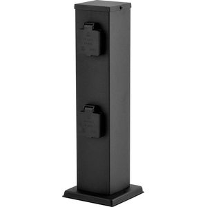 HOFTRONIC - Delta M - Buitenstopcontact paal - 39cm - 4 stopcontacten - IP44 voor buiten - Tuinstopcontact op zuil - Zwart
