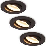 3x HOFTRONIC Sierra - Platte LED inbouwspot - Rond zaagmaat 60mm - Zwart - Dimbaar - Waterdicht - 360° kantelbaar - CCT switch - 5 Watt 500 lumen - 230V - 2700K-5000K - Plafondspots - lage inbouwdiepte (27mm) - Badkamer en buiten - 5 jaar garantie