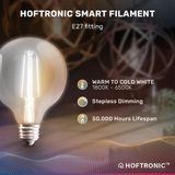 Hoftronic Smart - Set van 3 Smart E27 LED filament lampen - G95 Bolvormig - Wifi & Bluetooth (Seamless connect) - 806lm - 7 Watt - Warm wit tot koud wit - Slimme LED lampen - te bedienen via Google Home, Amazon Alexa en Siri