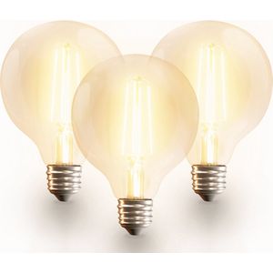 3x Smart E27 LED filament lamp - G95 - Wifi & Bluetooth - 806lm - 7 Watt - Warm wit tot koud wit