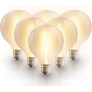 6x Smart E27 LED filament lamp - G95 - Wifi & Bluetooth - 806lm - 7 Watt - Warm wit tot koud wit