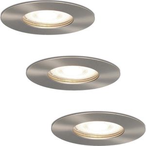 3x HOFTRONIC Bari - Waterdichte inbouwspot - LED - Rond zaagmaat 70mm - RVS - Dimbaar - 5 Watt - 350 lumen - 230V - 4000K Neutraal wit - Verwisselbare GU10 - Plafondspots - Inbouwspot voor badkamer en buiten - 2 jaar garantie