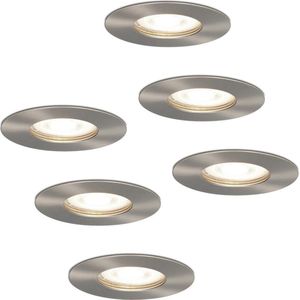 Set van 6 dimbare LED inbouwspots Bari RVS GU10 5 Watt 4000K IP65 spuitwaterdicht