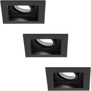 3x HOFTRONIC Durham - Vierkante inbouwspot - LED - Zaagmaat 85x85mm - Zwart - Dimbaar - Kantelbaar - 5 Watt - 350 lumen - 230V - 6400K Daglicht wit - Verwisselbare GU10 - Plafondspots - Inbouwspot voor binnen - 2 jaar garantie