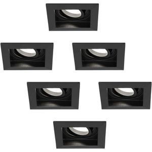 6x Durham dimbare LED inbouwspots - Kantelbaar - Vierkant - Verzonken - Zwart - 5W - GU10 - Plafondspots - 6000K daglicht licht - IP20