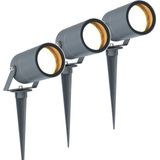 3x HOFTRONIC Spikey - Tuinspot voor buiten - LED - Antraciet - 2700K Warm wit - Waterdicht - 5 Watt - 400 Lumen - 230V - Verwisselbare GU10 lamp - Prikspot met grondspies - Richtbaar - Aluminium - Voor het uitlichten van planten/struiken en bomen