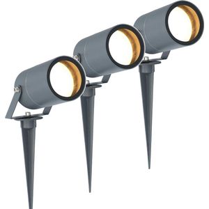 3x HOFTRONIC - Spikey LED Tuinspot met Grondspies - GU10 5 Watt 2700K - Antraciet IP65 Waterdicht - Prikspot voor het verlichten van Tuin, Terras, Planten, Paden, Struiken Tuinverlichting Schijnwerper