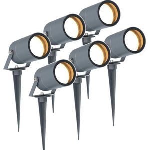 6x HOFTRONIC Spikey - Tuinspot voor buiten - LED - Antraciet - 2700K Warm wit - Waterdicht - 5 Watt - 400 Lumen - 230V - Verwisselbare GU10 lamp - Prikspot met grondspies - Richtbaar - Aluminium - Voor het uitlichten van planten/struiken en bomen